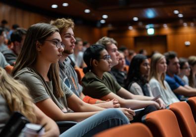 Des étudiants sont dans un amphi entrain d'écouter une conférence