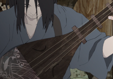 Un personnage animé joue d'un instrument 