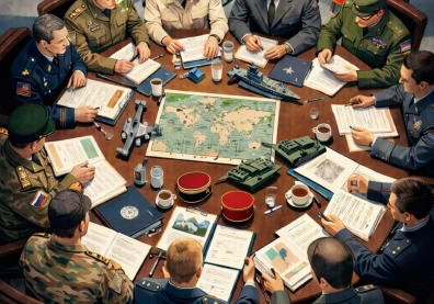 Officiers militaires en réunion autour d'une table