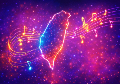 Map of Taiwan intertwined with musical notes