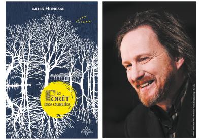 Couverture de l'ouvrage "La forêt des oubliés" et portrait de Mehis Heinsaar