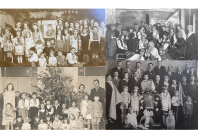 4 photos de groupes en noir et blanc