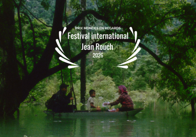 Image from the film "Hair, Paper, Water..." An elderly Vietnamese woman and her grandson sit in a boat navigating through mangroves.