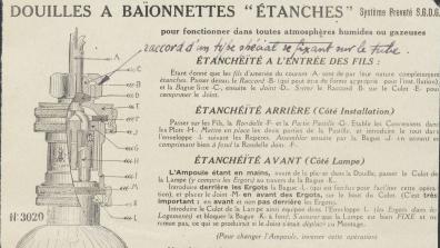 Notice promotionnelle pour des douilles à baïonnettes étanches, Archives nationales de Pierrefitte, F/21/5972