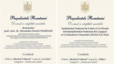 Décret de décoration présidentiel - Ordre du Mérite culturel de Roumanie