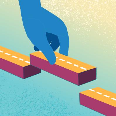 Main construisant une route bloc par bloc