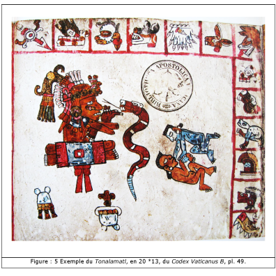 Aztèque - Figure 5 : Exemple du Tonalamatl, en 20 *13, du Codex Vaticanus B, pl. 49.