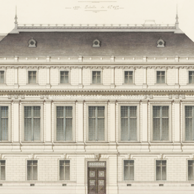 Projet de reconstruction : façade rue de Rennes, plan de Louis Faure-Dujarric, 26 mars 1883