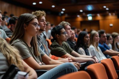 Des étudiants sont dans un amphi entrain d'écouter une conférence