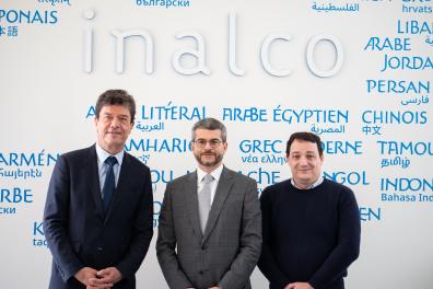 Jean-François Huchet, président de l'Inalco ; David Bertolotti, secrétaire général adjoint du MEAE ; Sébastien Colin, directeur de la filière Relations internationales