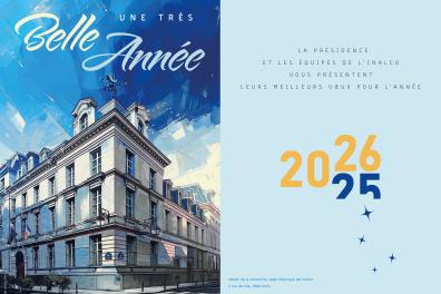 Greeting card 2026 with an illustration of the Maison de la Recherche in drawing mode