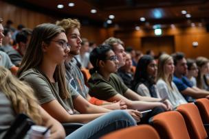 Des étudiants sont dans un amphi entrain d'écouter une conférence