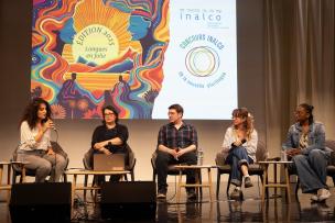 Maryam Madjidi, marraine du concours 2025, félicite les trois premiers lauréats