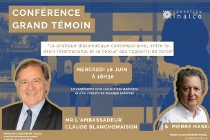 Visuel de la conférence avec les portraits des deux intervenants
