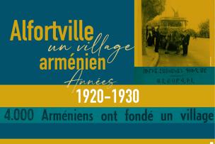 Panneau-titre de l’exposition Alfortville, un village arménien, années 1920-1930, présentée à l’espace culturel « 148 » d’Alfortville du 13 au 19 avril 2026.