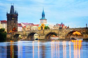 Charles Bridge at dusk, Prague, Czech Republic