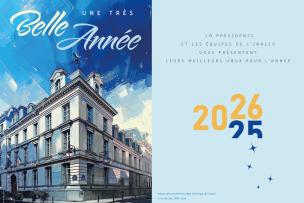 Greeting card 2026 with an illustration of the Maison de la Recherche in drawing mode