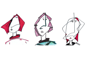 Trois personnes alignés en dessin