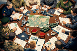 Officiers militaires en réunion autour d'une table