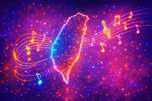 Map of Taiwan intertwined with musical notes